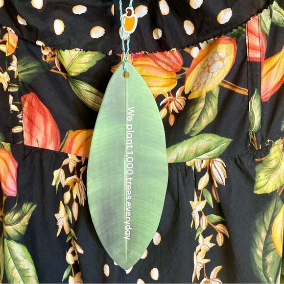 NEW FARM Rio Cocoa Paradise Mini Dress Tropical Polka Dot Ruffle Black Size XL - Picture 16 of 16